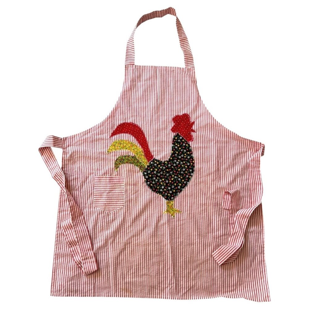 Womens Hand Made Rooster Kitchen Apron Appliqué Full Length Cotton Farmhouse Men - Picture 3 of 5